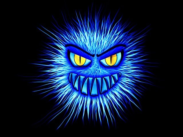 animovaný obrázek – modrý počítačový vir